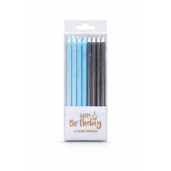 Свічка з блиском,14,5 см, голубі + срібні, 12шт (800080 blue + silver)