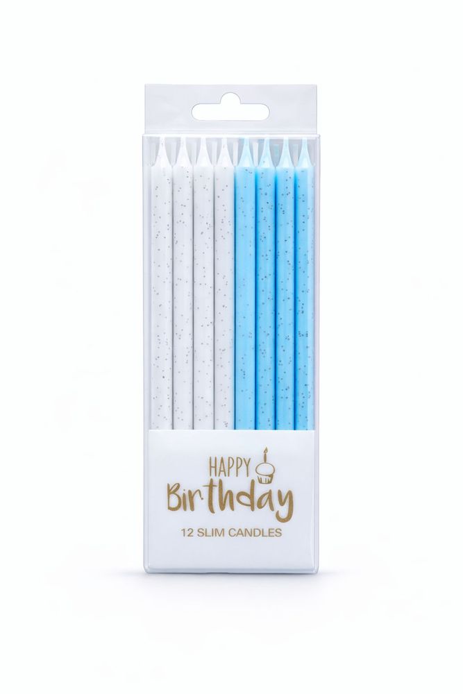Свічка з блиском,14,5 см, голубі + білі, 12шт (800080 blue + white)