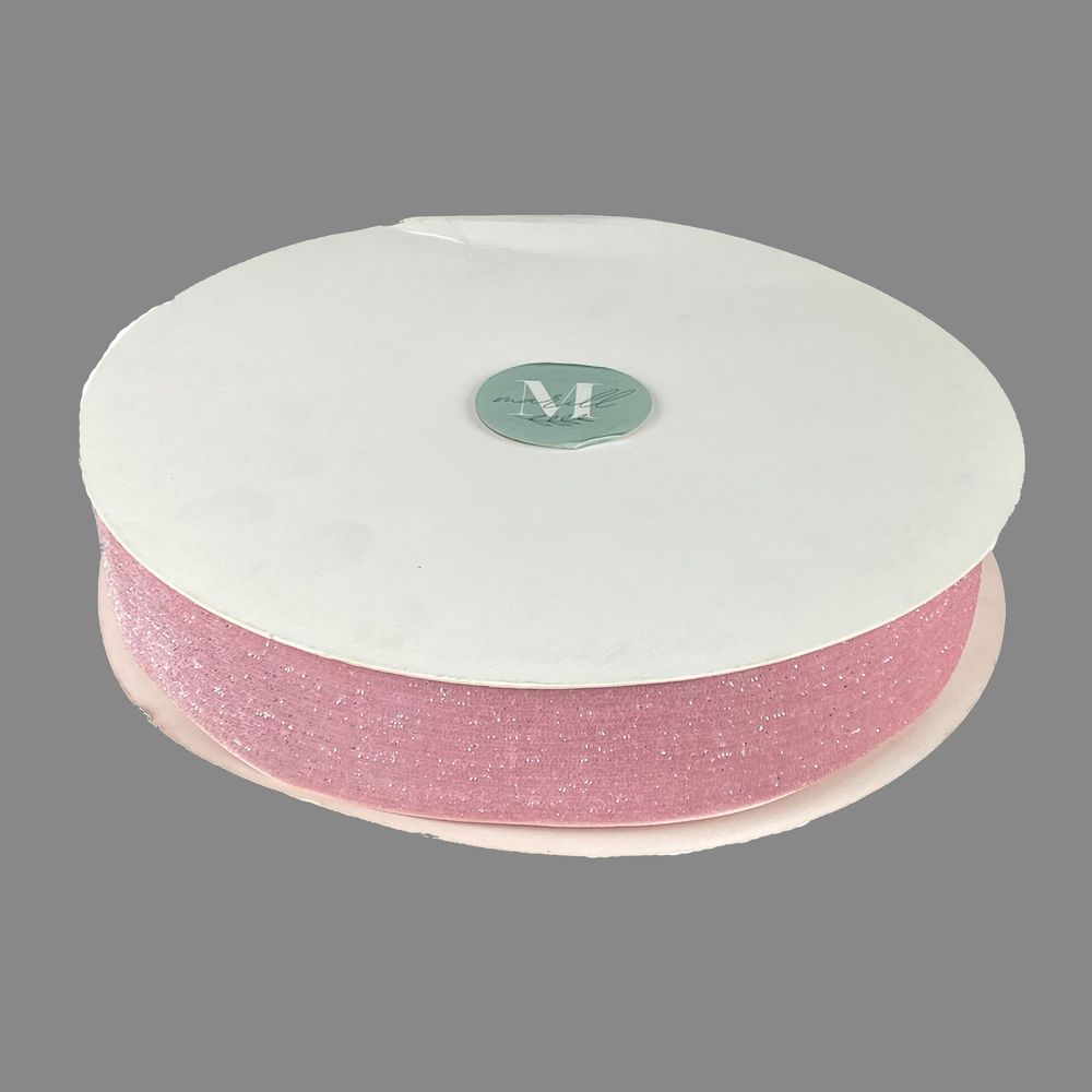 Бархатная лента  блестящая 4,0 см х 30 ярдов Розовый Marill (D16740- pink)