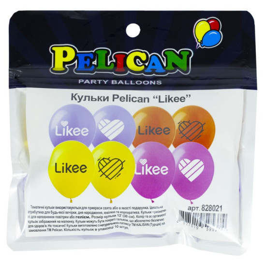 Кульки Pelican 12' (30 см)  "Likee"  10шт/уп Різнокольоровий Pelican (828021)