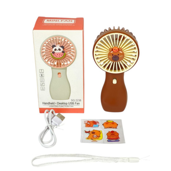 Вентилятор Капибара 13см, usb, 2 скорости + подсветка (А 1311 brown)
