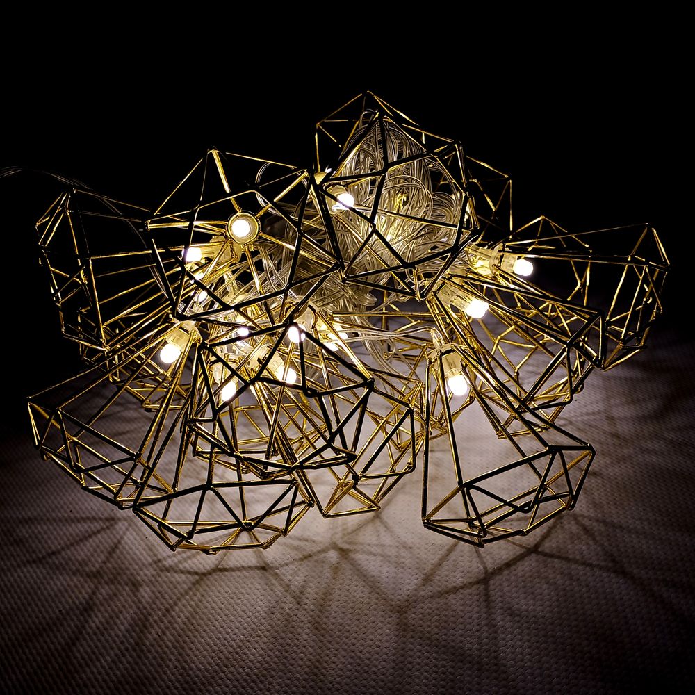 ЛОФТ  20 LED  "ПИРАМИДА 8 см", 5м + переходник, теплый белый (1688-07)