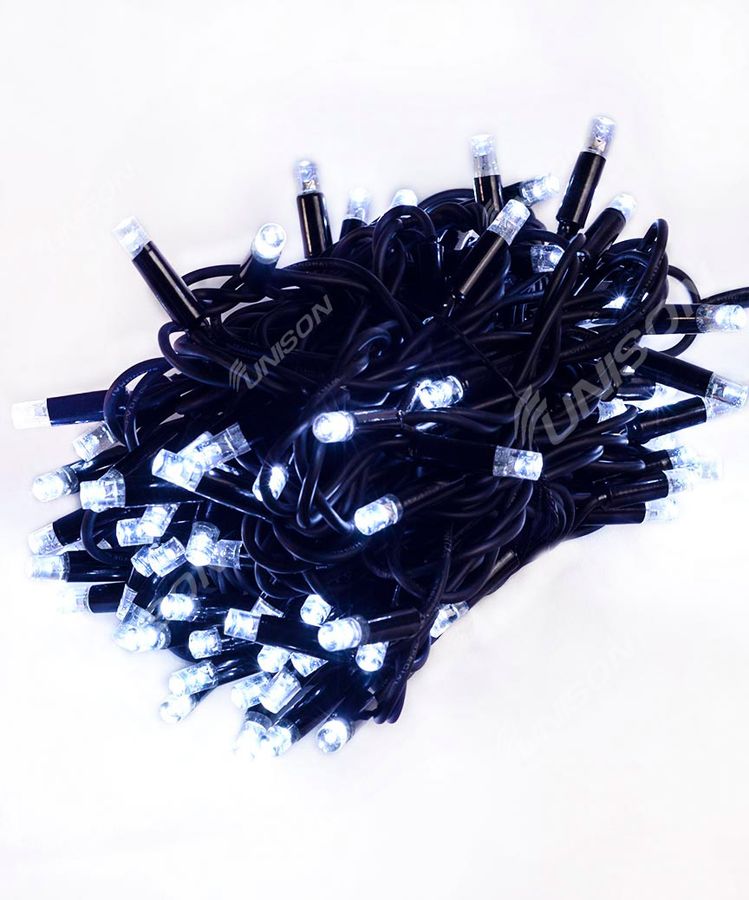 Гирлянда уличная + FLASH 100 LED 10м (черный провод 3,3мм)  белый Белый Unison (1431-30)