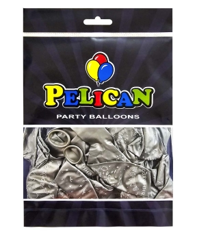Шарики Pelican латексные 12" (30см) "С Днем рождения, гирлянда" хром срібло  50шт Серебряный Pelican (824054)