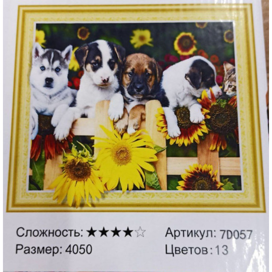 Алмазна мозаїка 5D   40 х 50см "Цуценята" Різнокольоровий Unison (7D057)