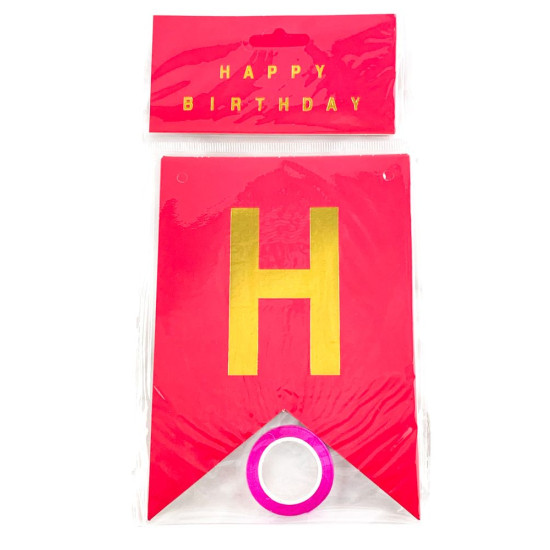 Гірлянда прапорці "Happy birthday"  16 х 20см Unison (HB-1097 Raspberry)