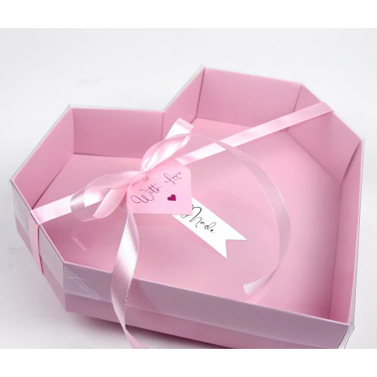 Коробка розкладна Серце з прозорою кришкою 23 х 23 х 6см Рожевий (010-27 M -pink)