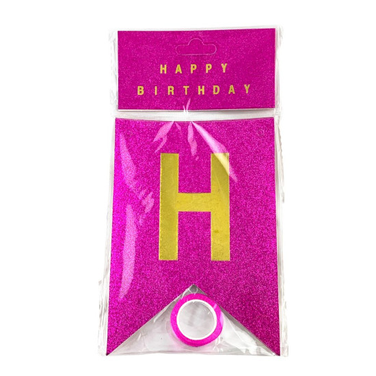 Гірлянда-прапорці Happy birthday 16,5 х 11,5см (10262 Raspberry)