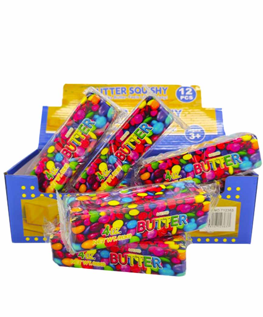 Сквіш антистресс Масло 14см цукерки драже Різнокольоровий Unison (712363)