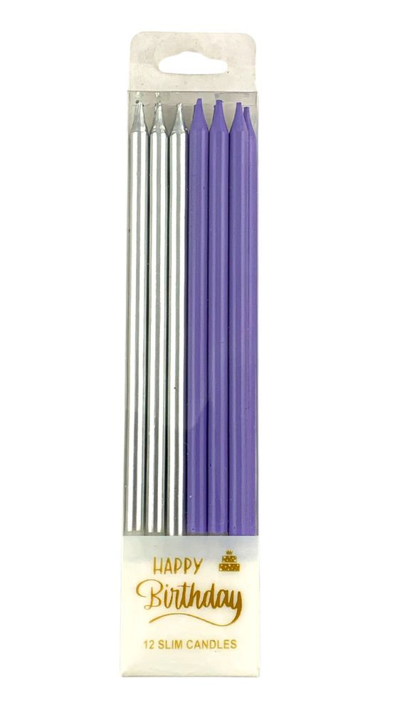 Набор свечей для торта  , 15,0см, серебро-сиреневый, 12шт (625622 silver-lilac)