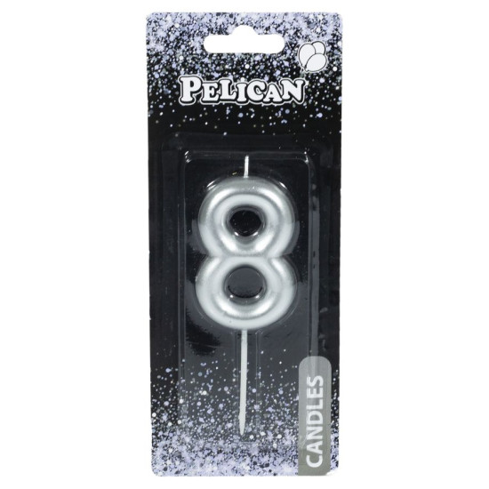 Свеча для торта Pelican "8" СЕРЕБРО 6 см Серебряный Pelican (866028)
