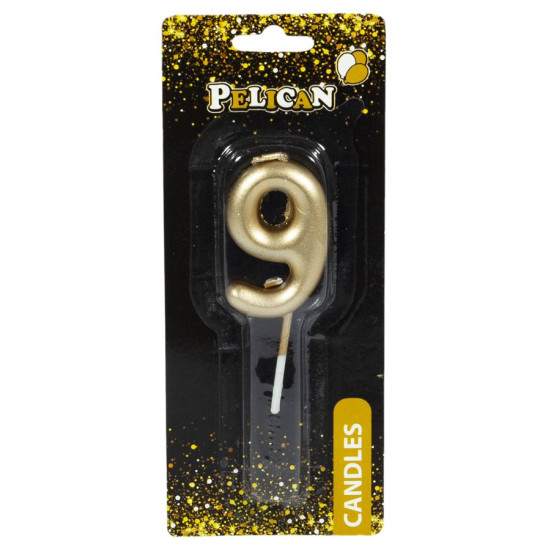 Свеча для торта Pelican, "9" ЗОЛОТО 4,5см Золотой Pelican (864519)