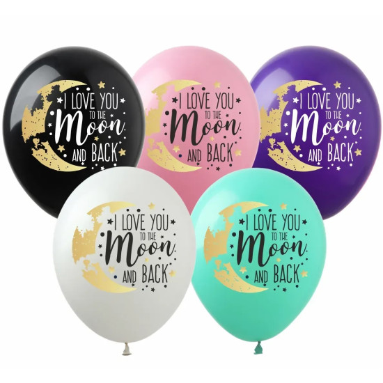 Кульки  латексні 12"(30сm)  "I Love you to the Moon and back"  мікс пастель 10шт Unison (823712)