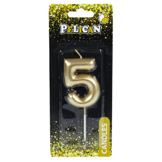 Свеча для торта Pelican "5" ЗОЛОТО 6 см Золотой Pelican (866015)
