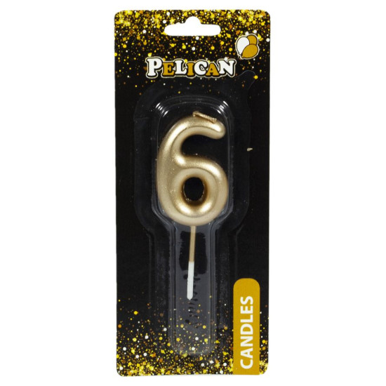 Свеча для торта Pelican, "6" ЗОЛОТО 4,5см Золотой Pelican (864516)