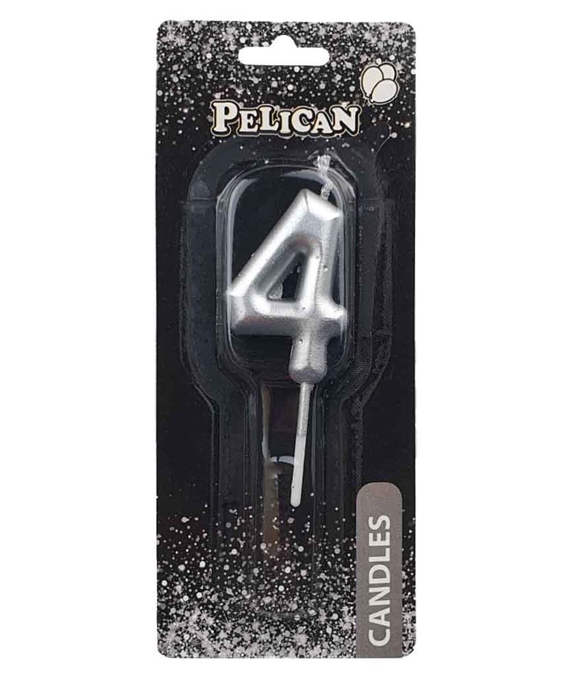 Свеча для торта Pelican "4" СЕРЕБРО 5 см Серебряный Pelican (865024)