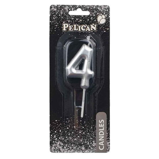Свеча для торта Pelican "4" СЕРЕБРО 5 см Серебряный Pelican (865024)