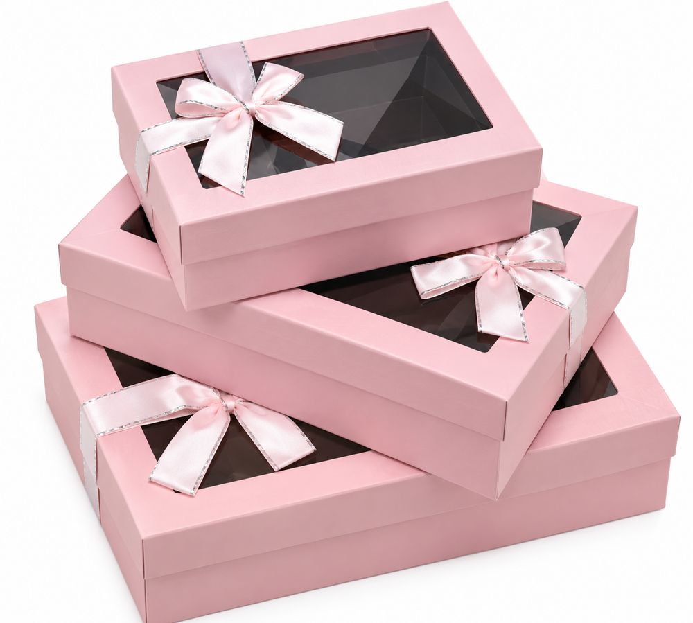 Набір коробок 3 шт з прозорими кришками та бантиком (2151L Pink)