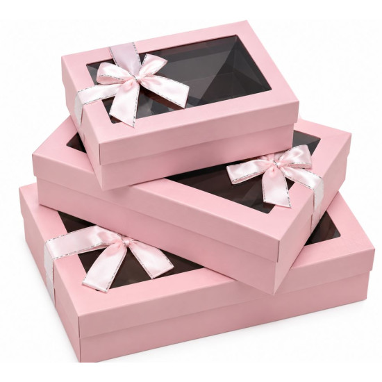 Набір коробок 3 шт з прозорими кришками та бантиком (2151L Pink)