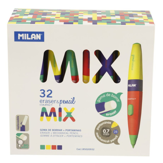 Олівець механічний 2B з ластиком "Compact Mix" "TM MILAN" 0,7мм., mix (185020932)