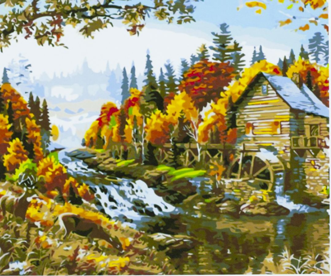 Картина по номерам "Водяная мельница" 40*50см,крас.-акрил,кисть-3шт (9390)