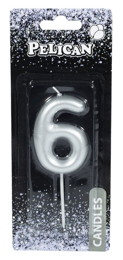Свеча для торта Pelican "6" СЕРЕБРО 6 см Серебряный Pelican (866026)