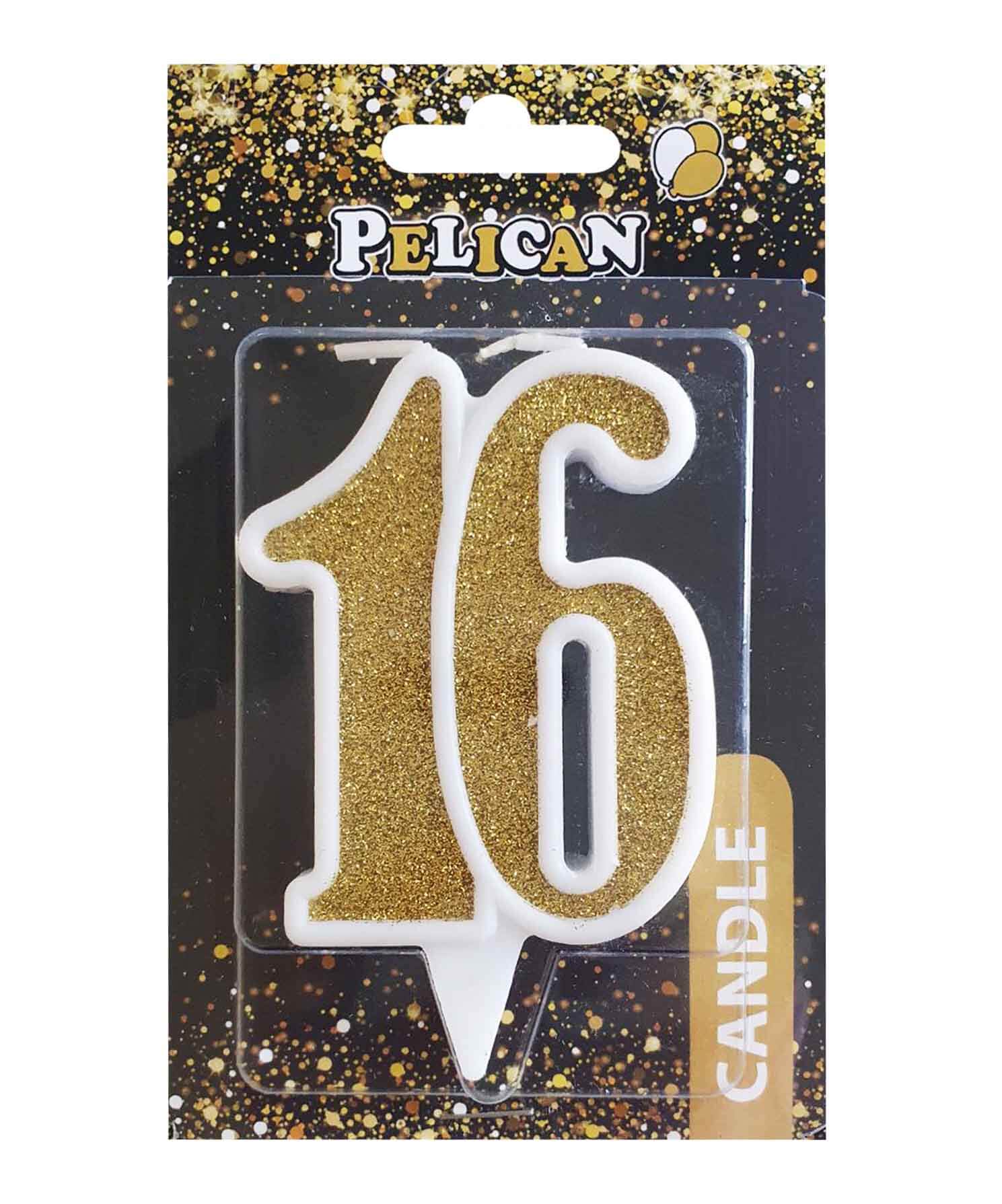 Свеча юбилейная для торта Pelican "16" ЗОЛОТО 7см Золотой Pelican (867116)