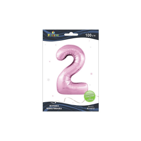 Цифра фольгована Pelican, "2" рожева 100см Рожевий Pelican (831072)