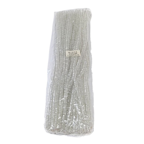 Синельний дріт з блискіиками, 300 х 6мм, білий, 100 шт (C30058 white-B-014)