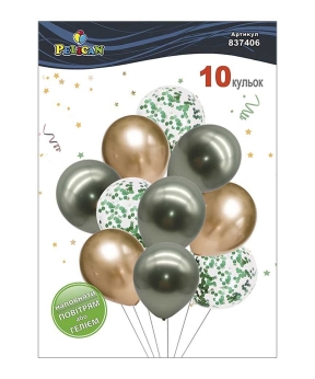 Набір з 10 латексних кульок "Зелена весна" хром, Pelican (837406)