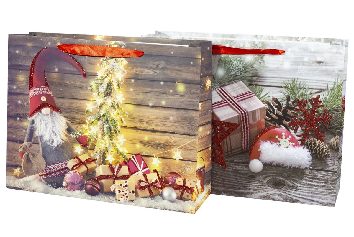 Подарочные пакеты новогодние 31*40*12cm с глиттером, Unison, 8513L (8513L)