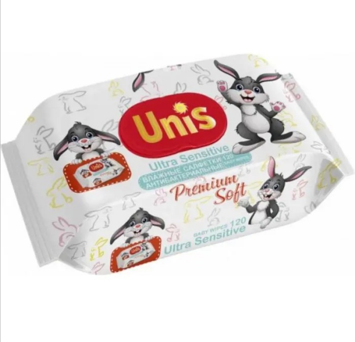 Салфетки влажные UNIS (Унис) для детей без запаха с клапаном 120 шт Unison (WW-6)
