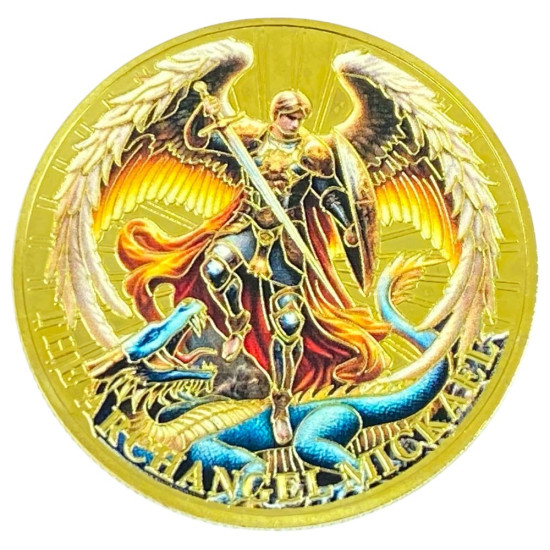 Монета-сувенир Архангел Михаил Архистратиг- королевская на золоте (Cs - 1018)