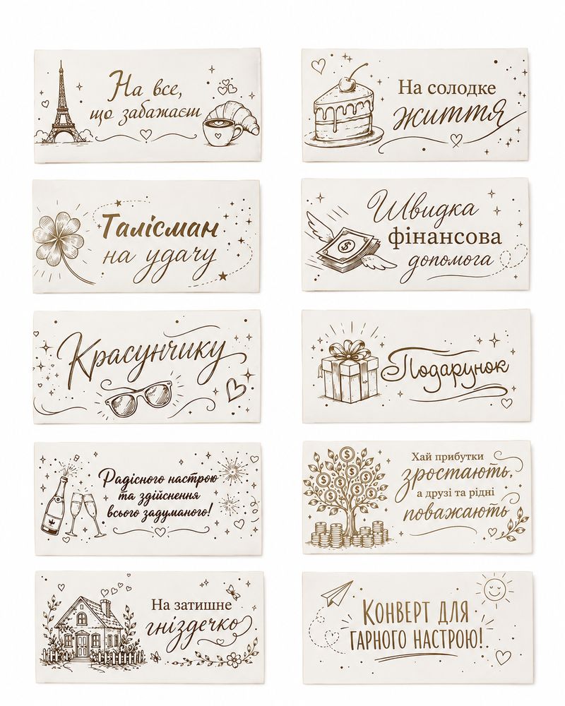 Конверт для грошей подарунковий білий з написом Білий Unison (КМД - white with inscrip)