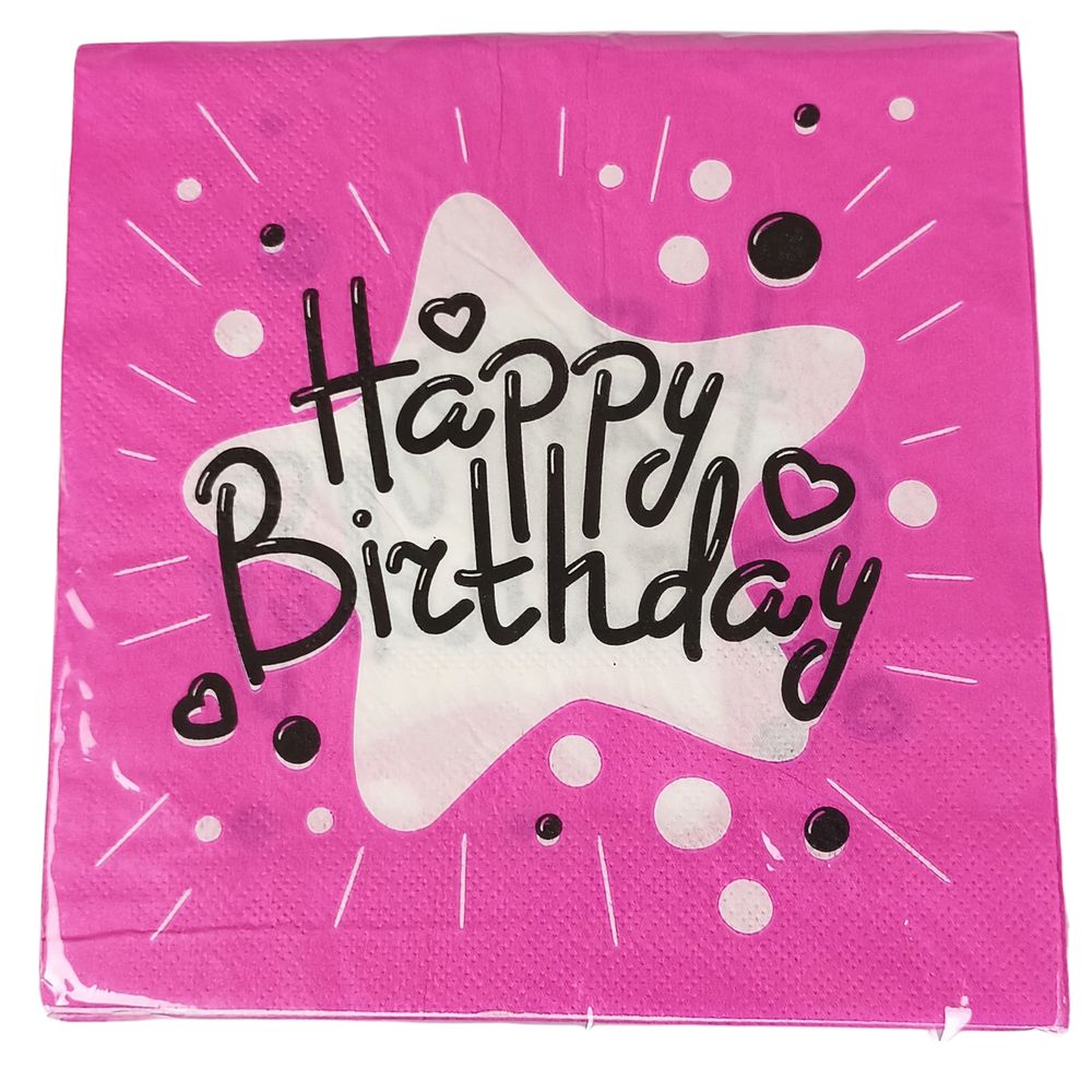 Салфетки 33 х 33см, двухслойные, 20 шт, звезда Happy birthday Розовый Без бренда (10149 pink)