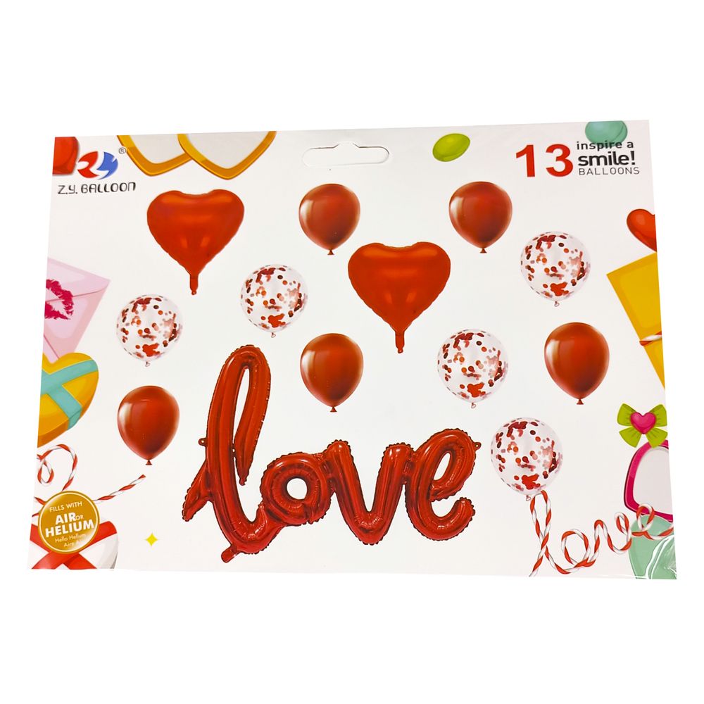 Набор шаров сердца и Love Красный Без бренда (10124)