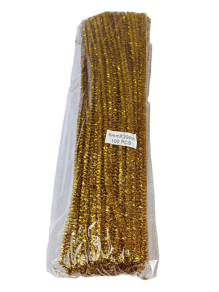 Синельний дріт з блискітками, 300 х 6мм золото, 100 шт (C30058 gold)