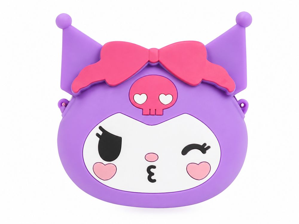 Сумочка силиконовая "Зайка Kuromi-голова" с длинной ручкой 15 х 14см Случайный Unison (812-10)