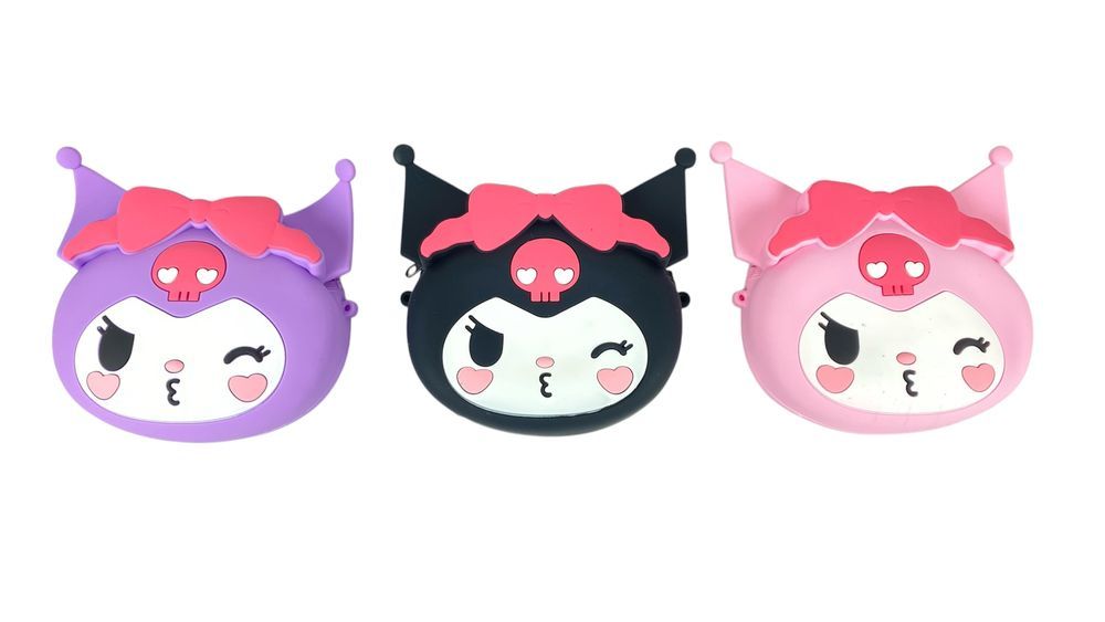 Сумочка силиконовая "Зайка Kuromi-голова" с длинной ручкой 15 х 14см Случайный Unison (812-10)