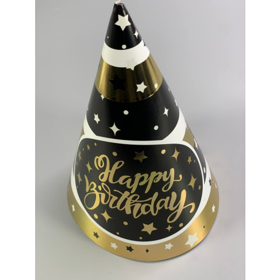 Колпак "Happy birthday" позолота - звездочки - 6шт Черный Unison (7500-91)
