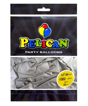 Кульки Pelican латексні 12"(30cm)  хром срібло, 50шт Срібний Pelican (812302)