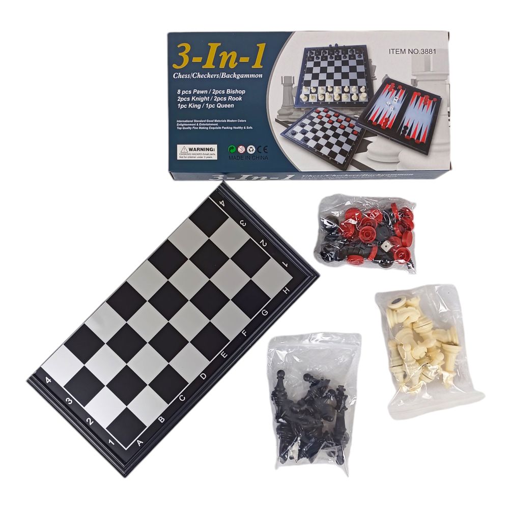 Набор игр -3 в 1-"Шахматы, шашки, нарди" с магнитом 24,5 х 12,5 см (3881)