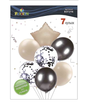 Набір з 7 кульок "Зірка, лате мікс з чорним хромом" Pelican (837316)