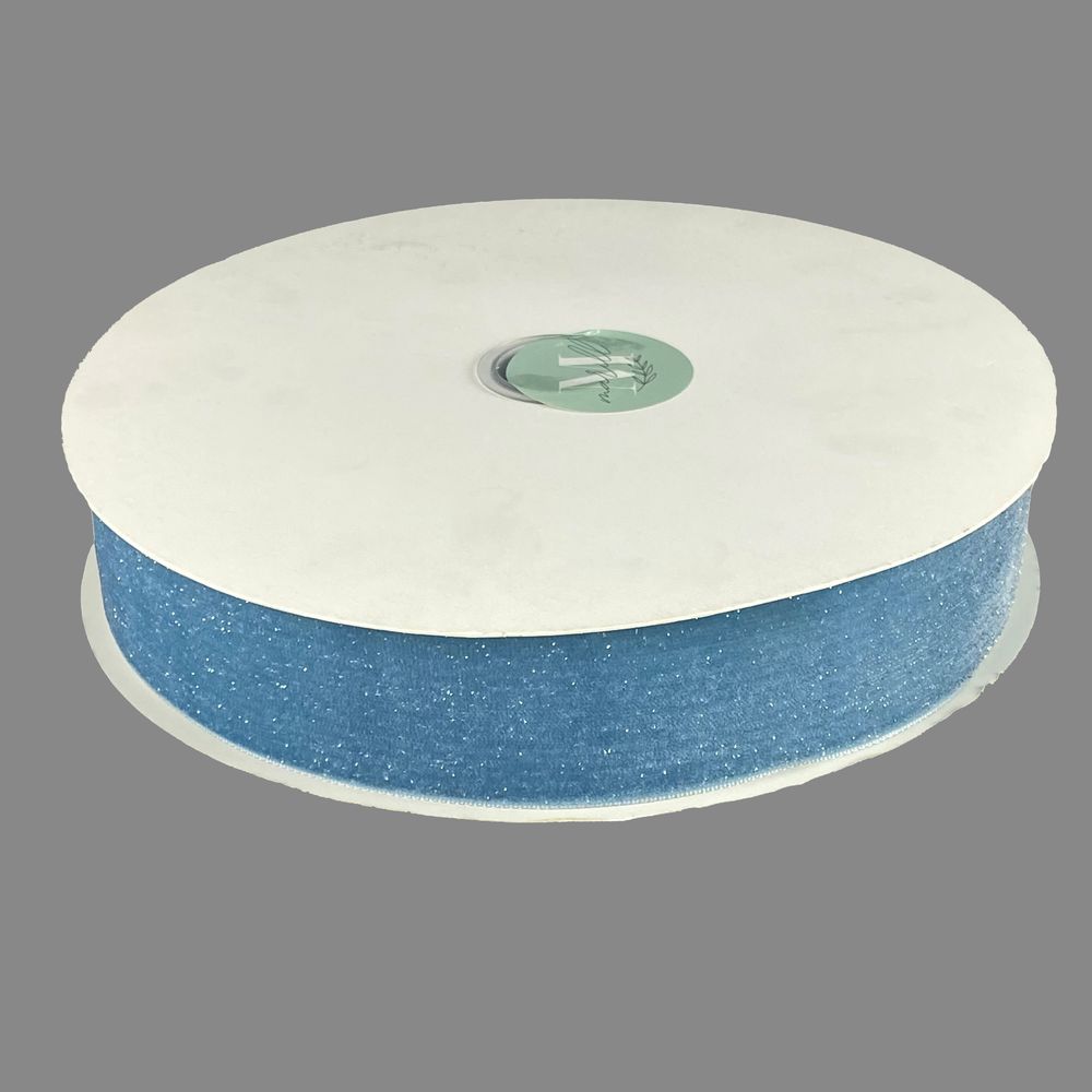 Оксамитова стрічка  блискуча 4,0 см х 30 ярдов Блакитний Marill (D16740- blue)