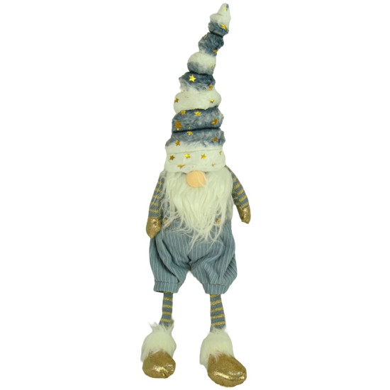 Новогодняя мягкая игрушка Гном, стоящий серо-золотой 63 см (L01142)