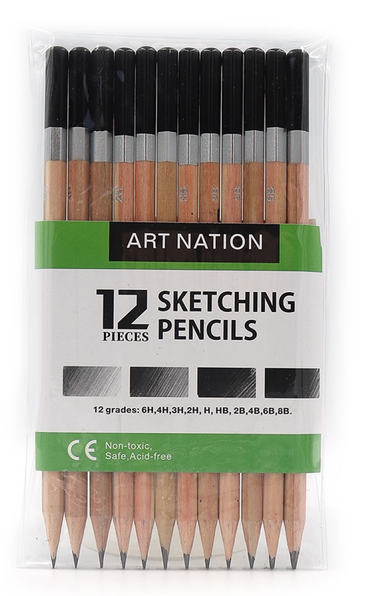 Набір чорно-графітних олівців Art Nation Sketch Pencils 12 штук різної твердості (SP12)