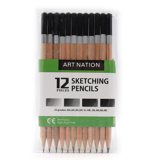 Набір чорно-графітних олівців Art Nation Sketch Pencils 12 штук різної твердості (SP12)