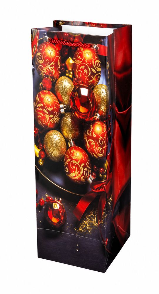 Пакет подарунковий  новорічний  під пляшку, 4 дизайни, 210g , 36 х 10 х 11  см (ZY-5608-2J)
