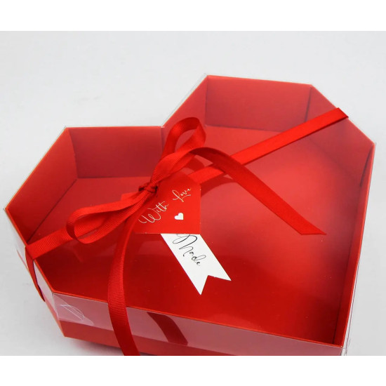 Коробка розкладна Серце з прозорою кришкою 23 х 23 х 6см Червоний (010-27 M -red)