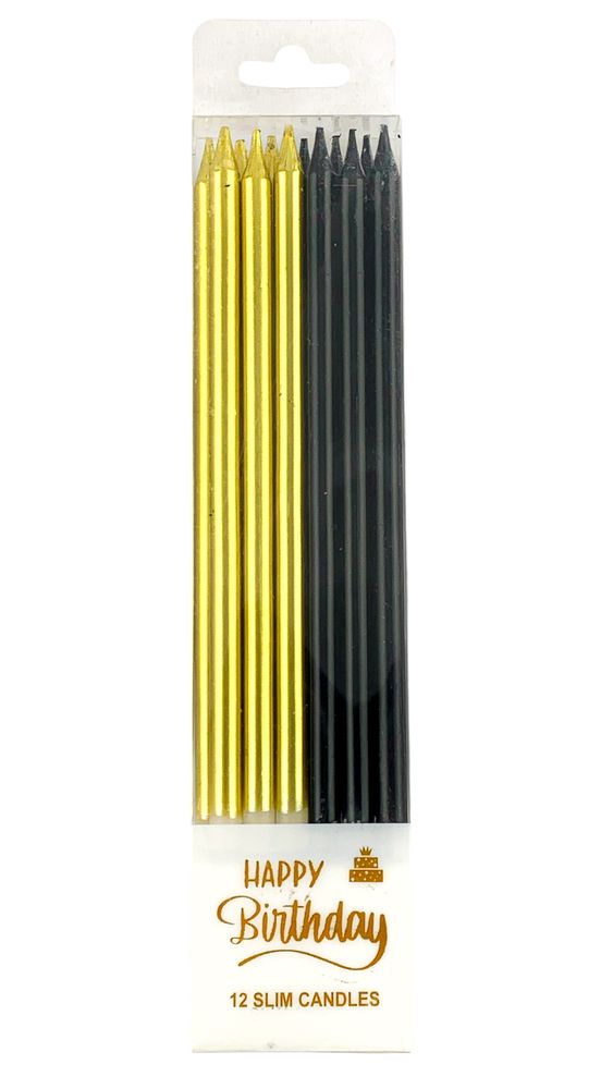 Набор свечей для торта  15,0см, золото + черный, 12шт (625622 gold-black)